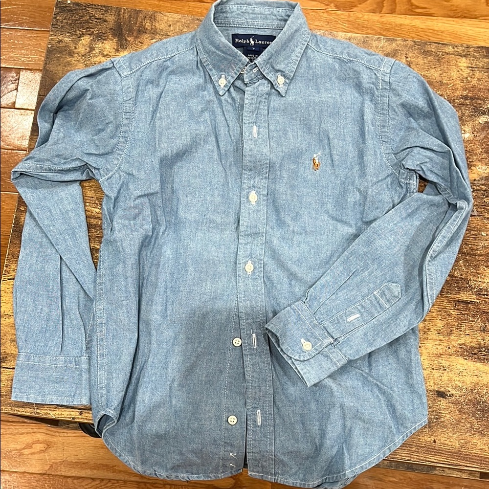 Polo by Ralph Lauren Blue Casual Button Down Shirt Boys 7